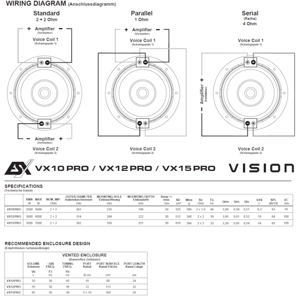 ESX 3000 Watt RMS 6000 MAX Vision VX12PRO High-End Subwoofer 30cm 12" SPL Woofer